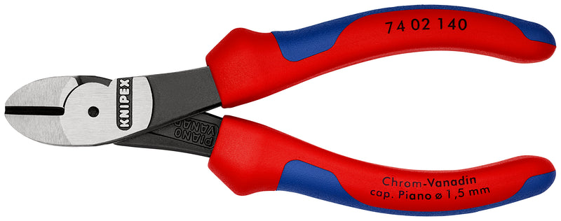 KNIPEX 74 02 140 High Leverage Diagonal Cutter with multi-component grips black atramentized 140 mm