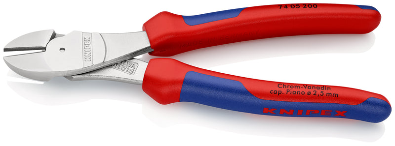 KNIPEX 74 05 200 High Leverage Diagonal Cutter with multi-component grips chrome-plated 200 mm