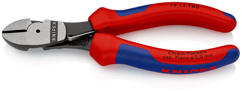 KNIPEX 74 12 160 High Leverage Diagonal Cutter with multi-component grips black atramentized 160 mm