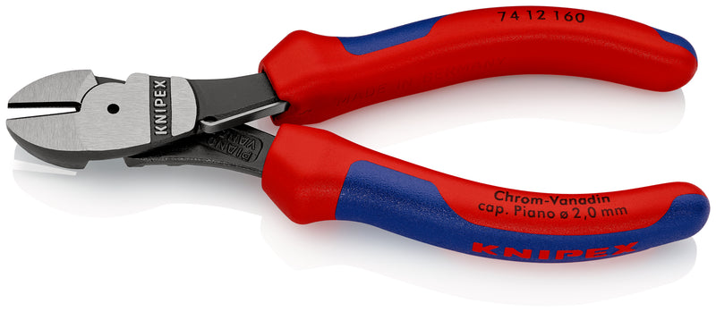 KNIPEX 74 12 160 High Leverage Diagonal Cutter with multi-component grips black atramentized 160 mm