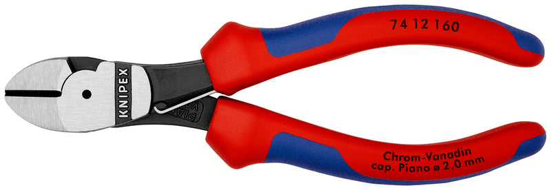 KNIPEX 74 12 160 High Leverage Diagonal Cutter with multi-component grips black atramentized 160 mm