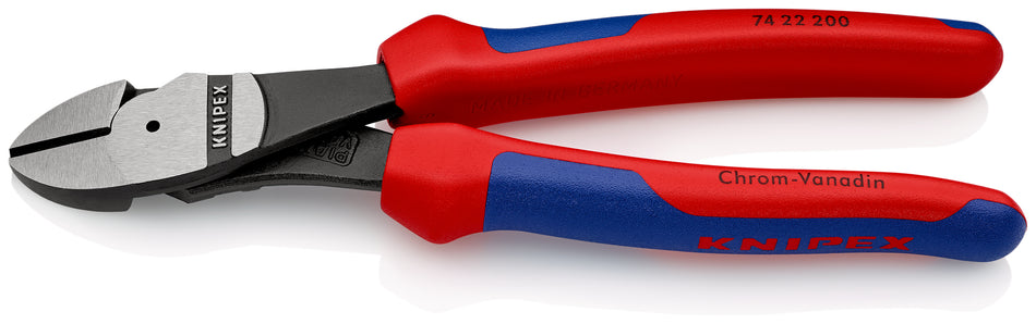 KNIPEX 74 22 200 High Leverage Diagonal Cutter with multi-component grips black atramentized 200 mm