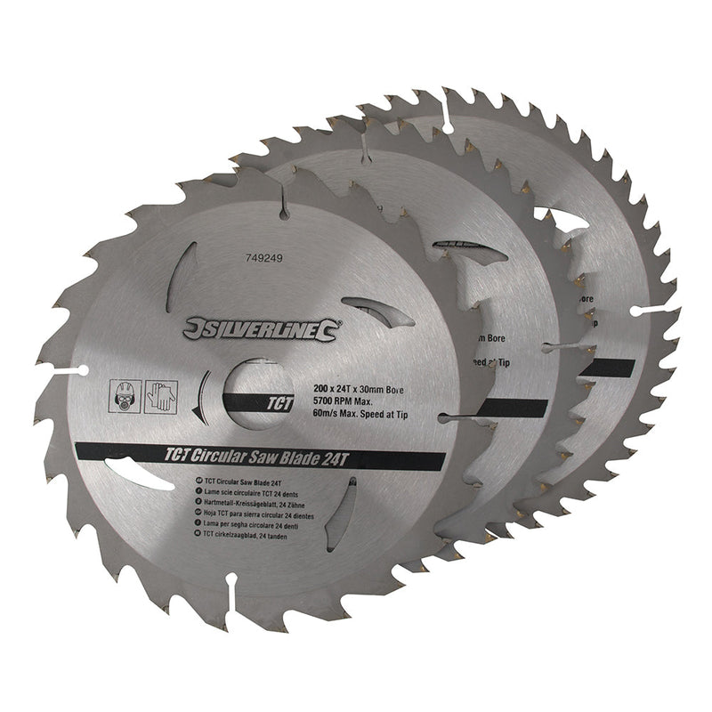 Silverline 749249 TCT Circular Saw Blades 24, 40, 48T 3pk