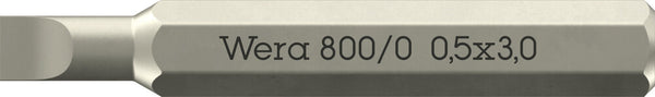 Wera 05058105001 800/0 Micro bits for slotted screws, 0.50 x 3 x 30 mm, 4mm Hexagon Drive