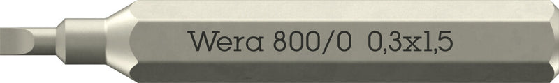 Wera 05058104001 800/0 Micro bits for slotted screws, 0.3 x 1.5 x 30 mm, 4mm Hexagon Drive
