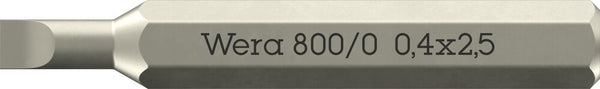 Wera 05058101001 800/0 Micro bits for slotted screws, 0.40 x 2.5 x 30 mm, 4mm Hexagon Drive