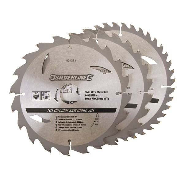 Silverline 801292 TCT Circular Saw Blades 20, 24, 40T 3pk