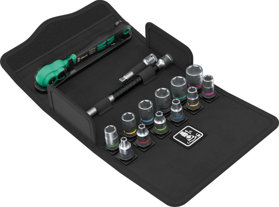 Wera 05004022001 8100 SA 13 Zyklop Comfort ratchet set, reversing lever, 1/4" drive, metric, 15 pieces
