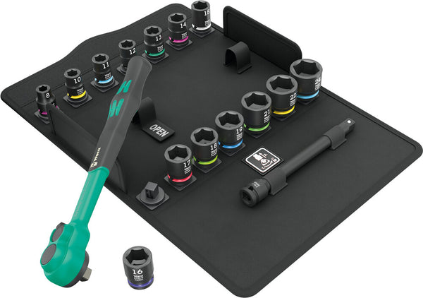 Wera 05005530001 8100 SB 12 Zyklop Comfort Ratchet set, reversing lever, 3/8" drive, metric, 16 pieces