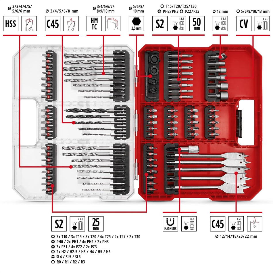 Einhell 49108788 XL-CASE Box Set 95pcs LS Bit-drill-nut set