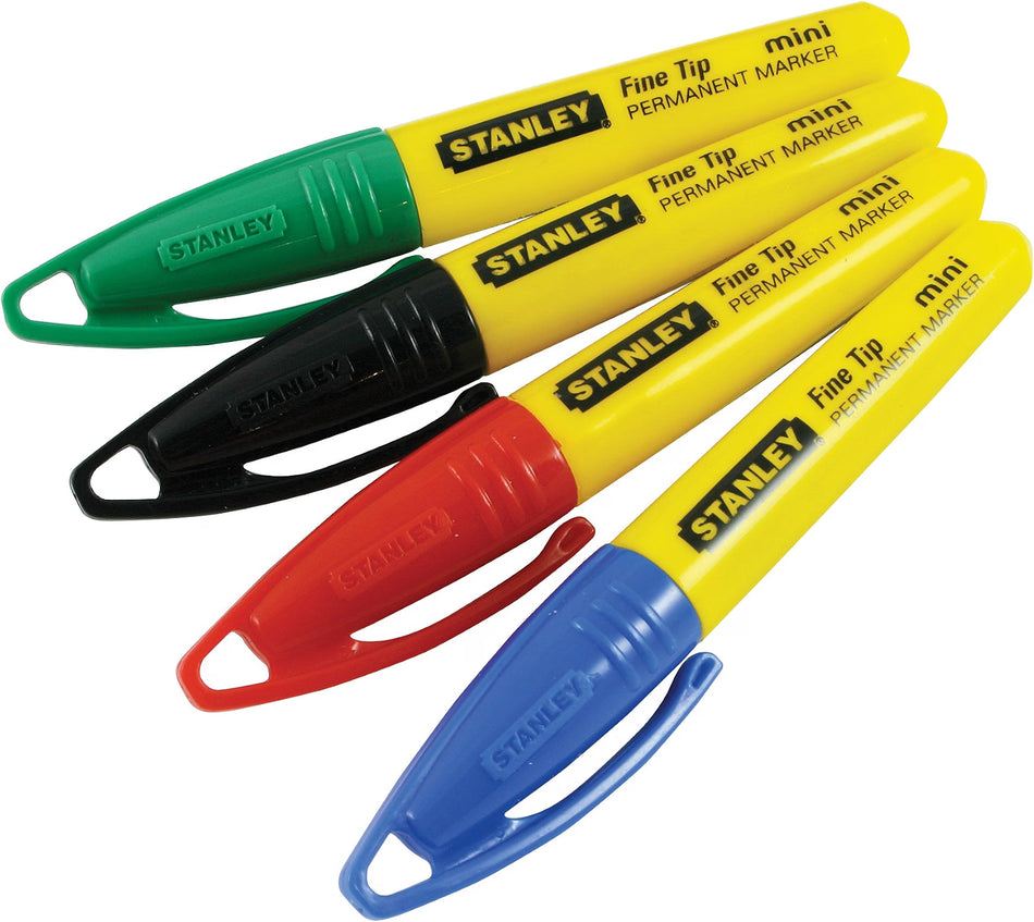 STANLEY 2-47-329 Mini Marker 4 Pack (Black, Blue, Red & Green)