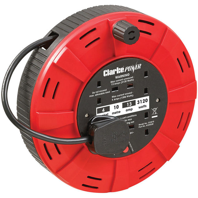 Clarke 6155320 CCR10 4 socket 10m Cassette Cable Reel (230V)