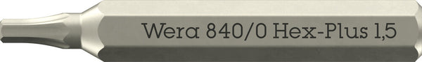 Wera 05058110001 840/0 Hex-Plus Micro bits for hexagonal socket head screws, 1.5 x 30 mm, 4mm Hexagon Drive