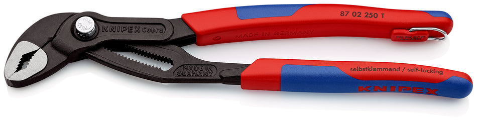 KNIPEX 87 02 250 T CobraÂ¨ High-Tech Water Pump Pliers with multi-component grips, with integrated tether attachment point for a tool tether grey atramentized 250 mm