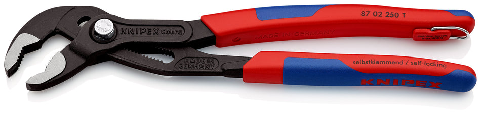 KNIPEX 87 02 250 T CobraÂ¨ High-Tech Water Pump Pliers with multi-component grips, with integrated tether attachment point for a tool tether grey atramentized 250 mm