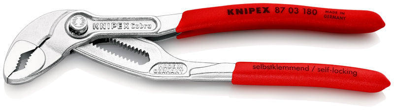 KNIPEX 87 03 180 CobraÂ¨ High-Tech Water Pump Pliers with non-slip plastic coating chrome-plated 180 mm