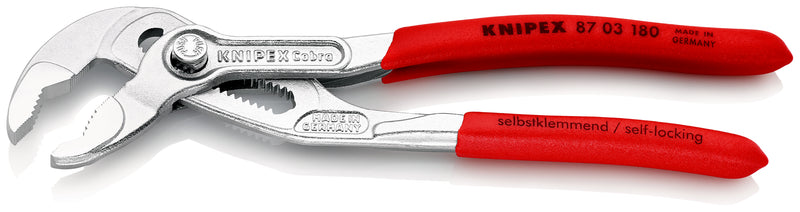 KNIPEX 87 03 180 CobraÂ¨ High-Tech Water Pump Pliers with non-slip plastic coating chrome-plated 180 mm