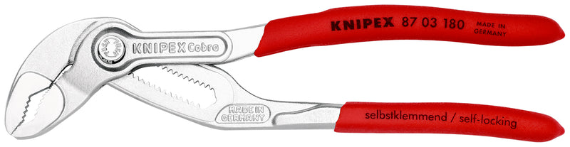 KNIPEX 87 03 180 CobraÂ¨ High-Tech Water Pump Pliers with non-slip plastic coating chrome-plated 180 mm