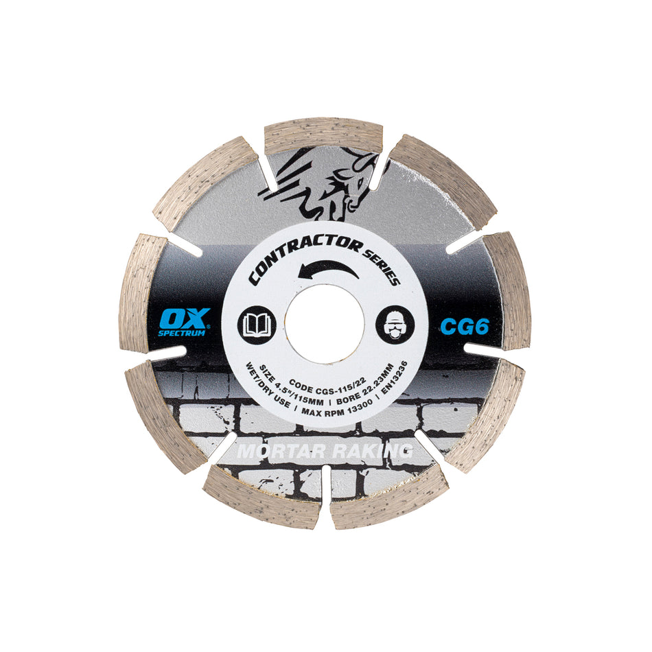 OX Tools OX-CG6-115/22 Contractor Diamond Blade - Mortar Raking - 115/22.23mm