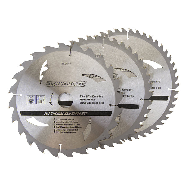 Silverline 892547 TCT Circular Saw Blades 24, 40, 48T 3pk