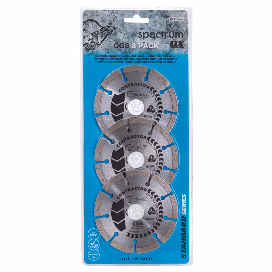 OX Tools OX-X3-CGS-115/22 Spectrum Contractor CGS Diamond Blade Triple Pack 115/22.23mm