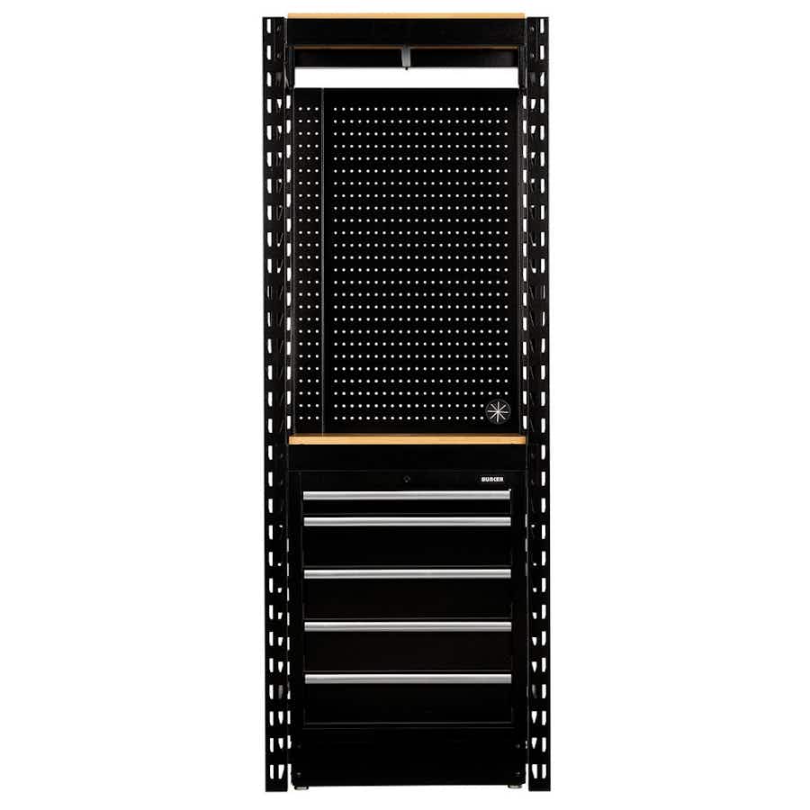 BUNKER® 27919 13 Piece Modular Storage Combo 2 Tier Racking with Hardwood Shelving, Pegboard and Floor Cabinet, 750mm