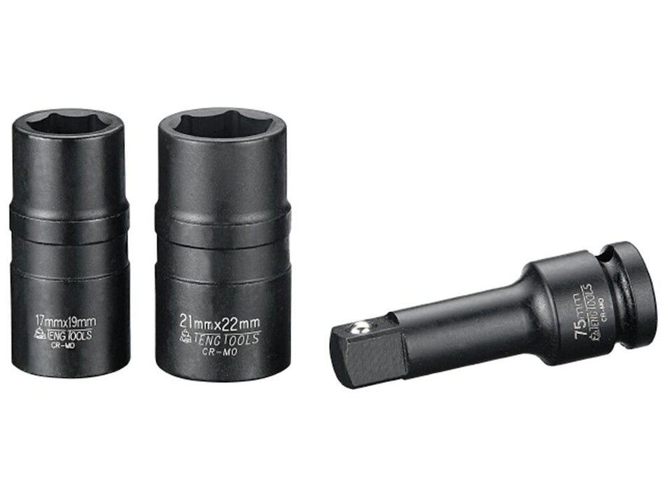 Teng Tools 9203N1 Impact Socket Set Double Ended Wheel Nuts 1/2" dr 3pc Set