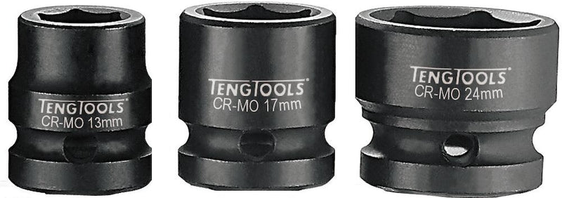 Teng Tools 920717-C 1/2" Drive Stubby Impact Socket 17mm