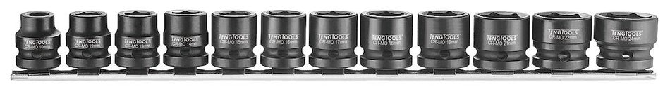 Teng Tools 9207S12 Impact Socket Set Metric Stubby Type 1/2" Drive 12 Piece Set