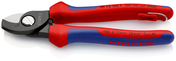 KNIPEX 95 12 165 T Cable Shears with multi-component grips, with integrated tether attachment point for a tool tether burnished 165 mm