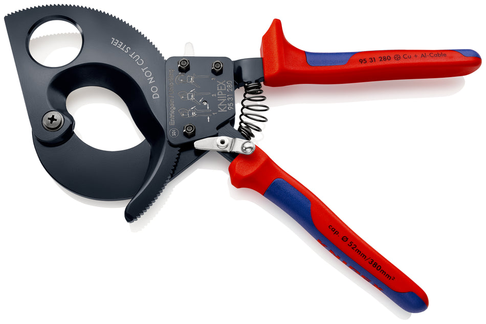 KNIPEX 95 31 280 Cable Cutter (ratchet action) with multi-component grips black lacquered 280 mm (self-service card/blister)