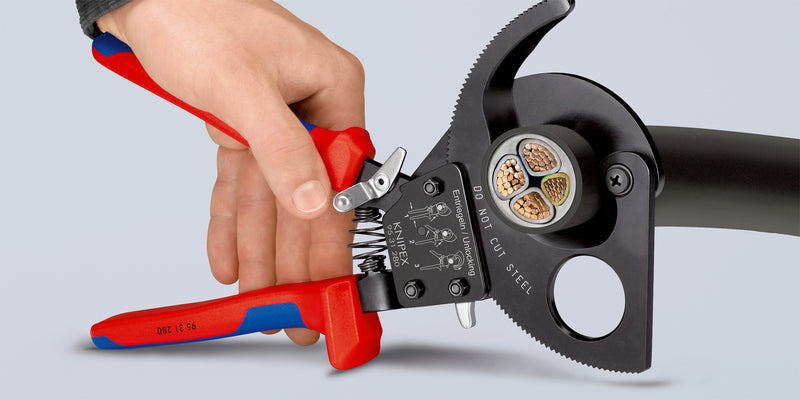 KNIPEX 95 31 280 Cable Cutter (ratchet action) with multi-component grips black lacquered 280 mm (self-service card/blister)