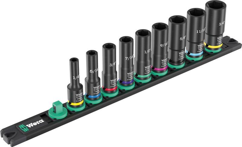 Wera 05005591001 9661 Magnetic rail B Impaktor Deep Imperial 1 socket set, 3/8" drive, 9pc