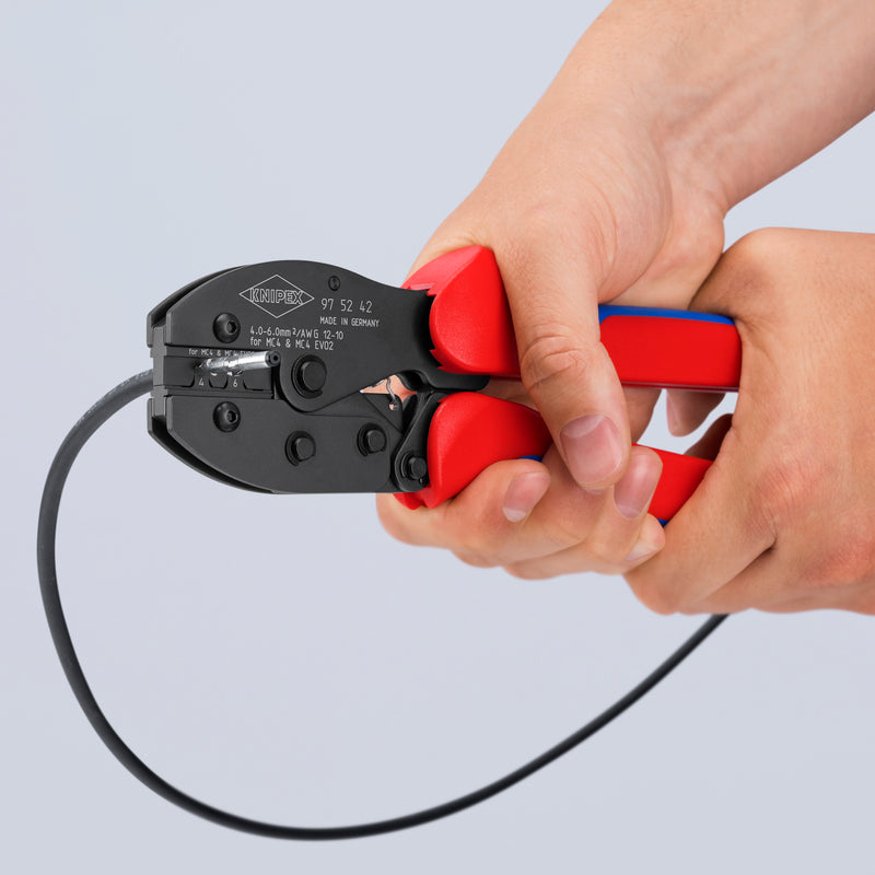 KNIPEX 97 52 42 SB PreciForce¨ Crimping pliers for MC4/MC4 EVO 2 connectors with non-slip plastic grips burnished 220 mm