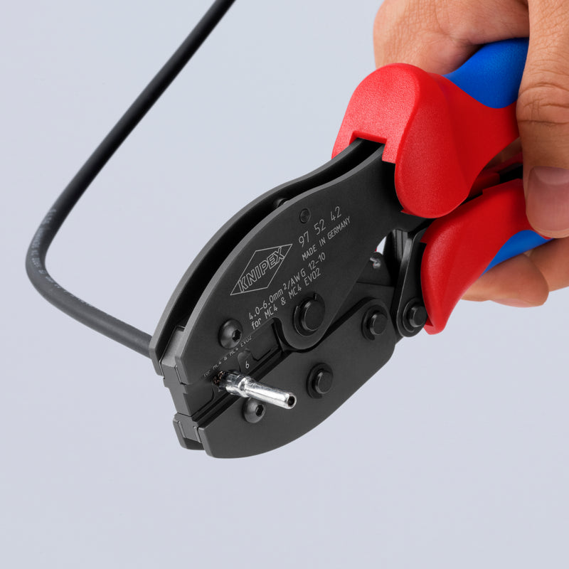 KNIPEX 97 52 42 SB PreciForce¨ Crimping pliers for MC4/MC4 EVO 2 connectors with non-slip plastic grips burnished 220 mm