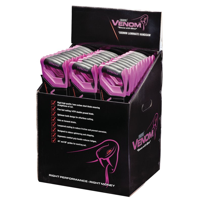 Draper 99200 Dispenser of Venom®; Double Ground Laminate Saw, 500mm, 13tpi/14ppi (30 Piece)