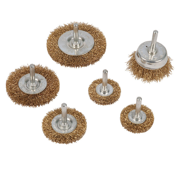 Silverline 993067 Brassed Steel Wire Wheel & Cup Brush Set 6pce