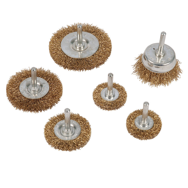 Silverline 993067 Brassed Steel Wire Wheel & Cup Brush Set 6pce