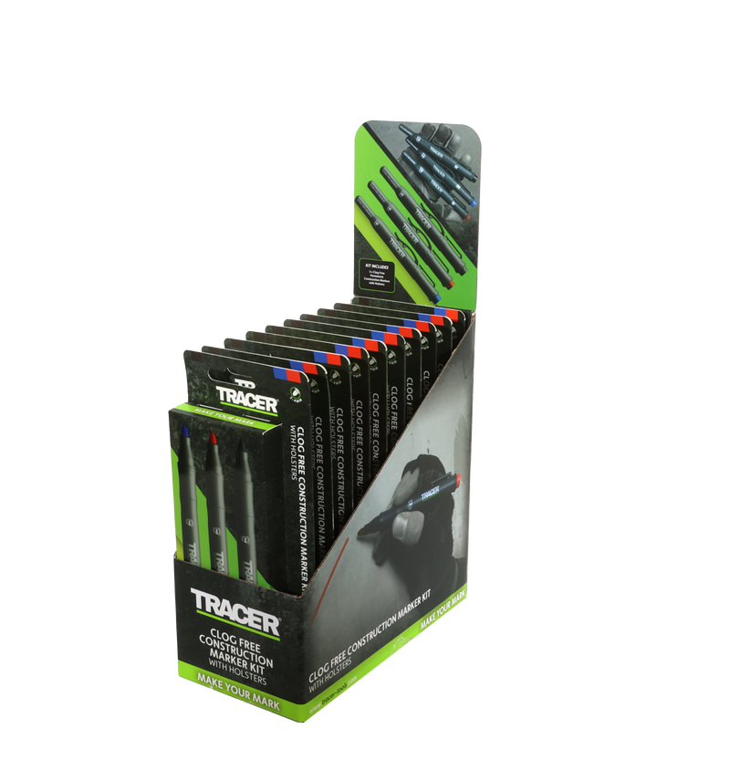 TRACER ACF-MK3 3pc Clog Free Marker Kit w/ 1x Black, 1x Blue, 1x Red Clog Free Marker & TRACER ACF-MK3 Site Holsters