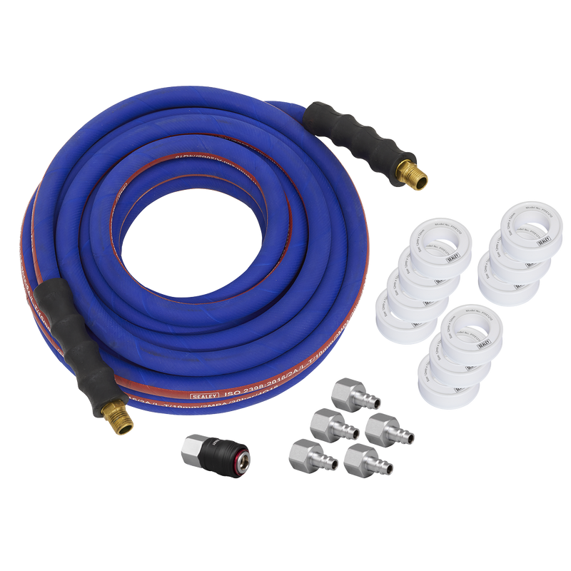 SEALEY AHK05 Extra-Heavy-Duty High Flow Air Hose Kit with Couplings 15m x 13mm