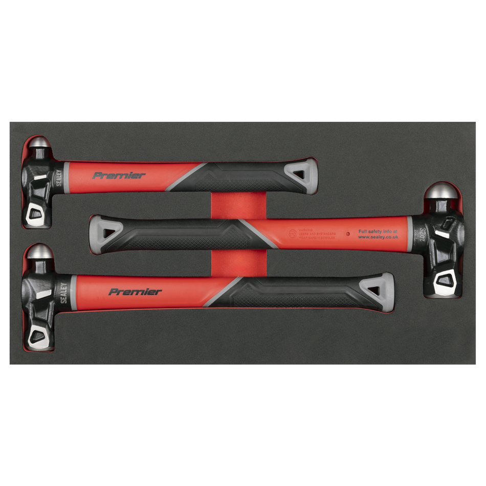Sealey AK2033 Premier Ball Pein Hammer Set with Fibreglass Shafts 3pc