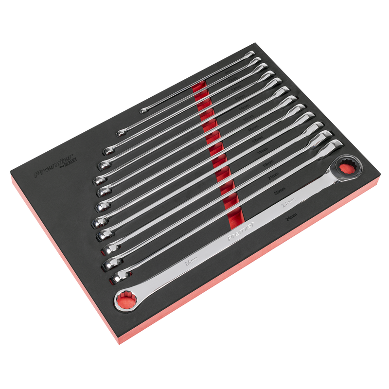 SEALEY AK63190 Premier Extra-Long Double Ring Ratchet/Fixed Spanner Set 13pc