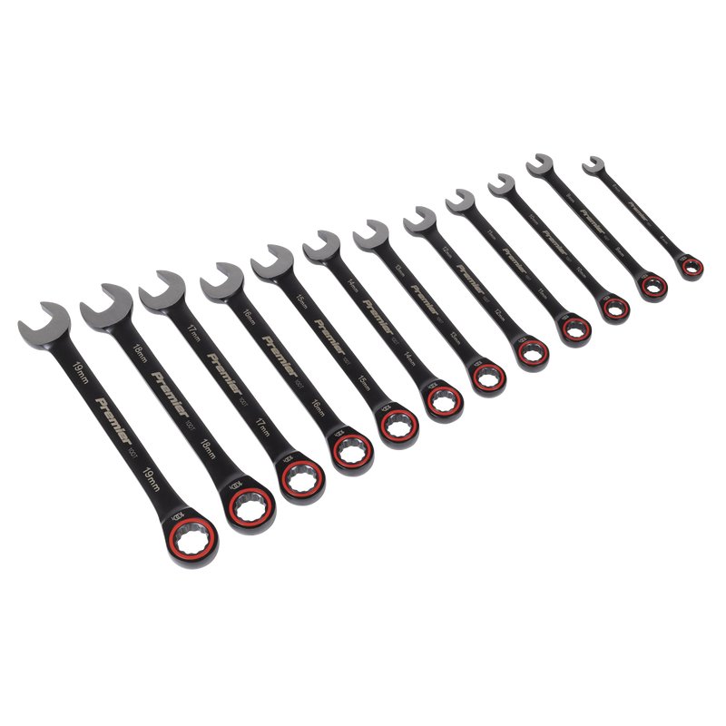 Sealey AK63940B Premier Black Combination Ratchet Spanner Set 12pc