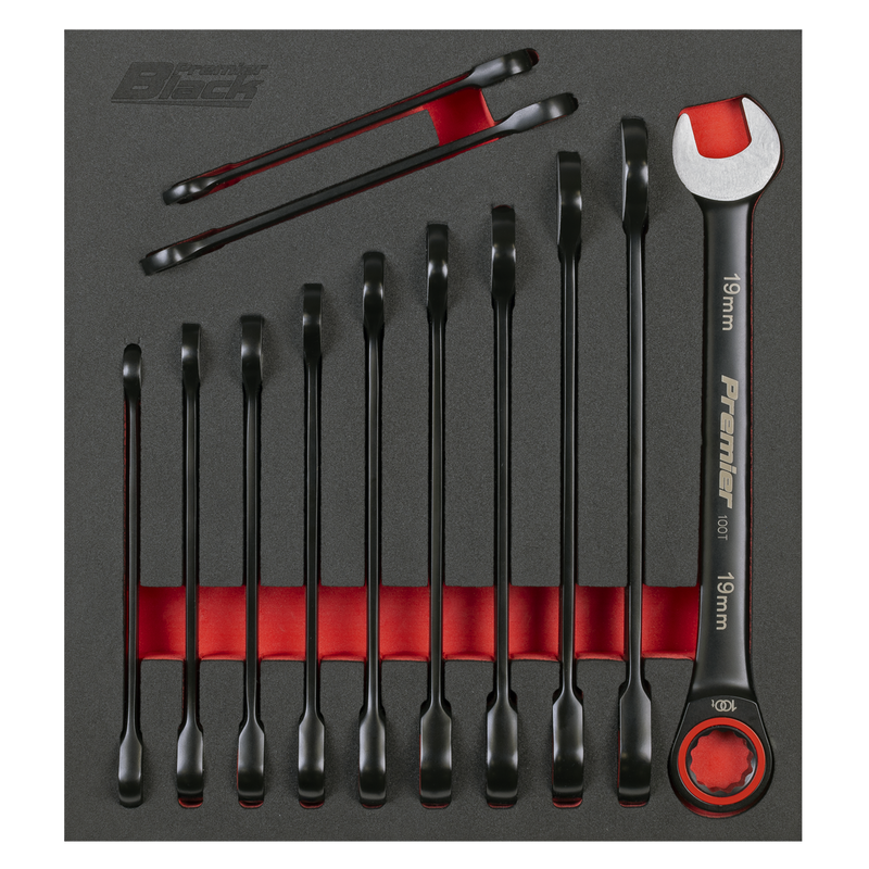 Sealey AK63940B Premier Black Combination Ratchet Spanner Set 12pc