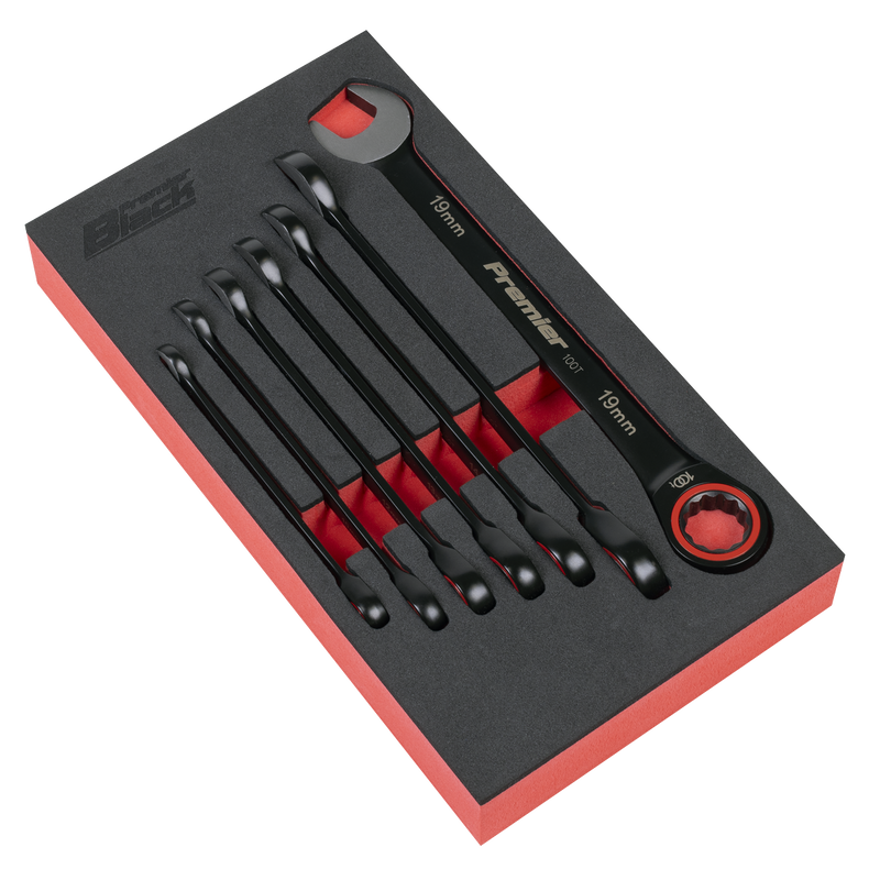 Sealey AK63941B Premier Black Combination Ratchet Spanner Set 7pc