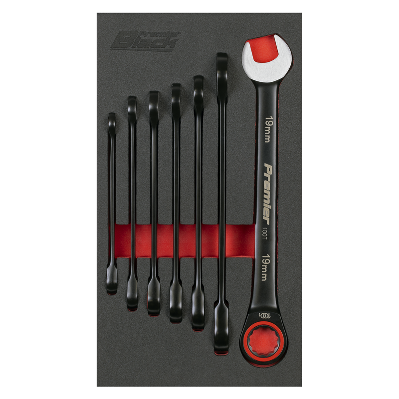 Sealey AK63941B Premier Black Combination Ratchet Spanner Set 7pc