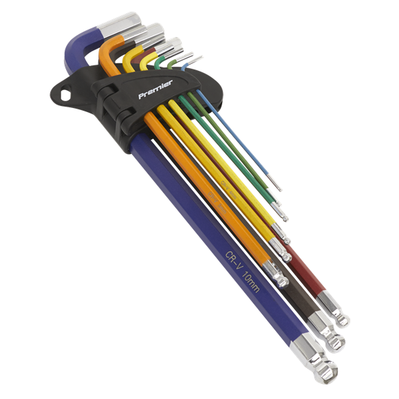 Sealey AK7191 9pc Anti-Slip Extra-Long Ball-End Hex Key Set