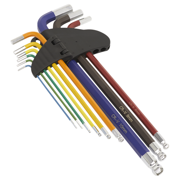 Sealey AK7191 9pc Anti-Slip Extra-Long Ball-End Hex Key Set