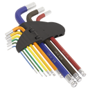 Sealey AK7197 9pc Anti-Slip Long Ball-End Hex Key Set - Imperial
