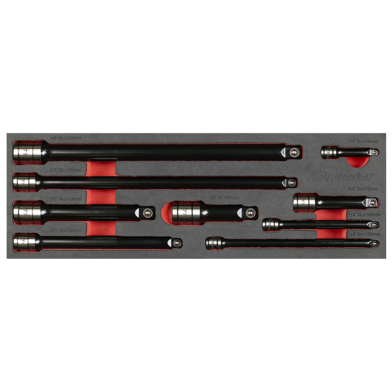 Sealey AK7693 Premier Black Wobble/Rigid Extension Bar Set 1/4", 3/8" & 1/2"Sq Drive 9pc - Premier Black